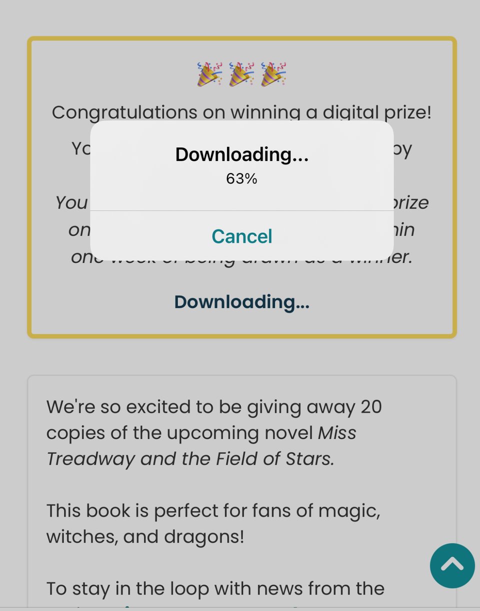 Screenshot of a native iOS Download progress popup. The text on the pop reads