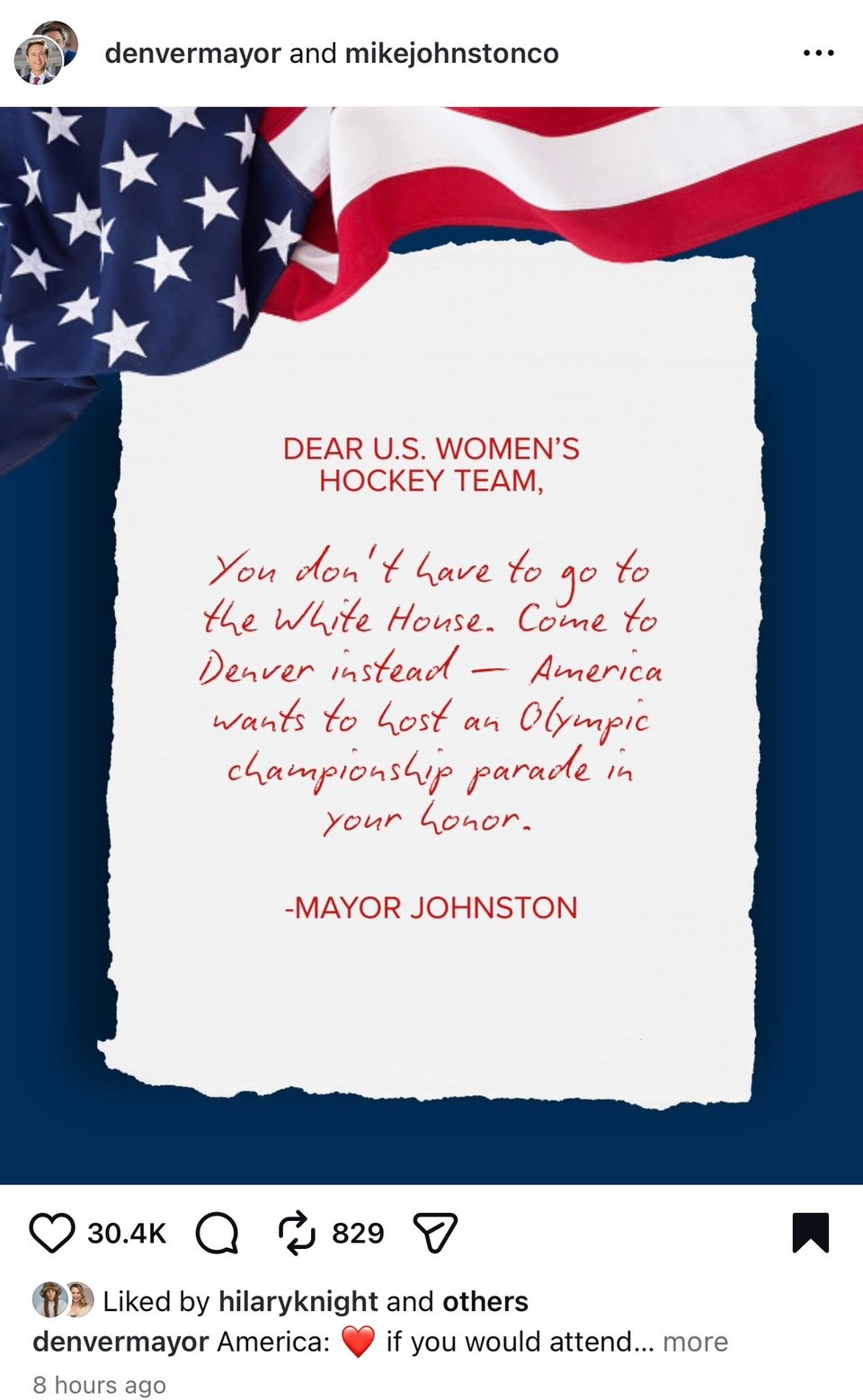 Sample public response to the Women’s Ice Hockey champions