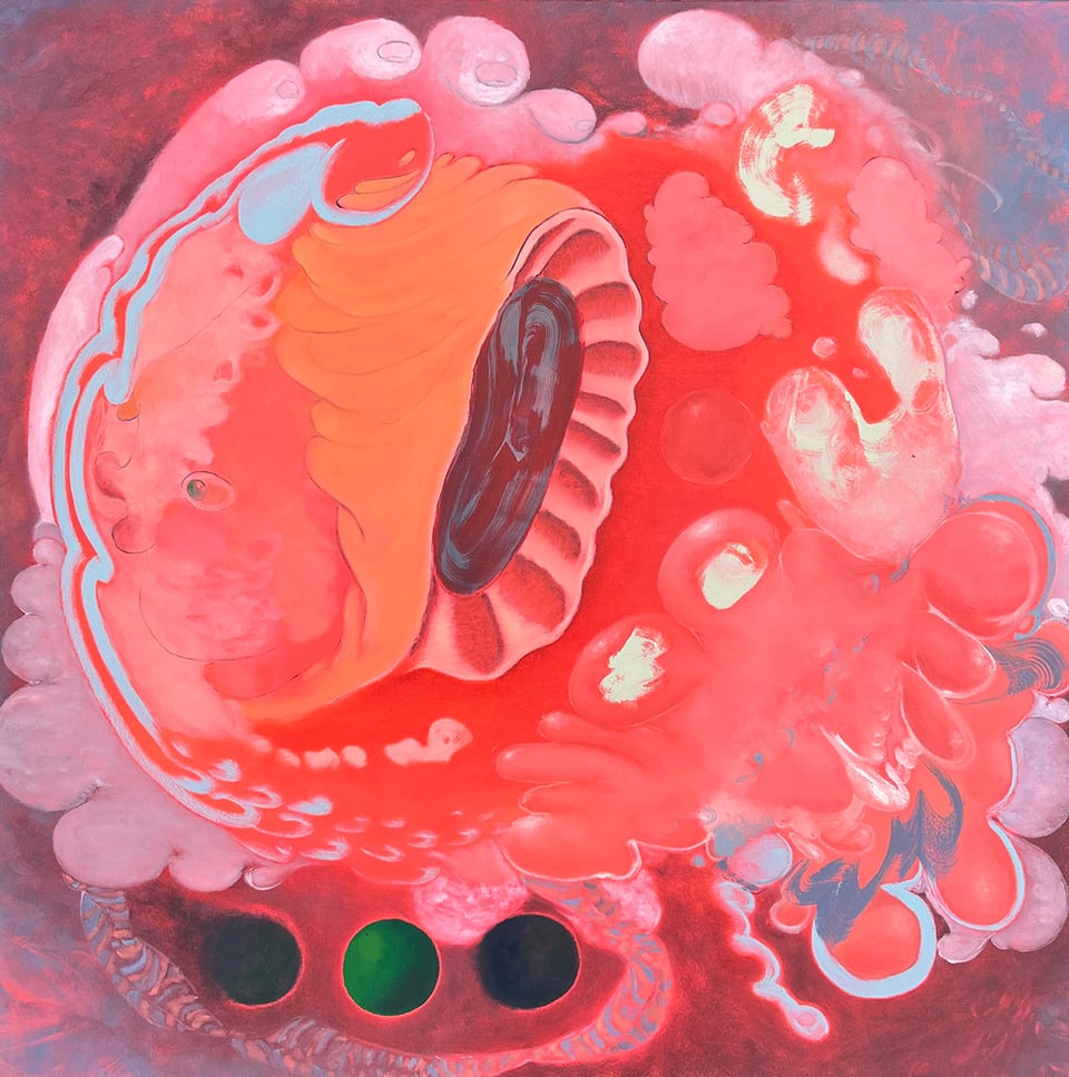 Painting by Dionisia Salas, Dream fruit, 2024. Oil on canvas, 107 x 107 cm