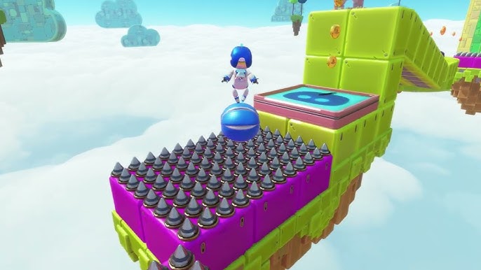 Screenshot of the videogame Astro Bot where the main character is balancing on a ball.