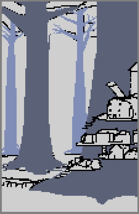 The same sketch as the previous one, with colours blocked into trees.