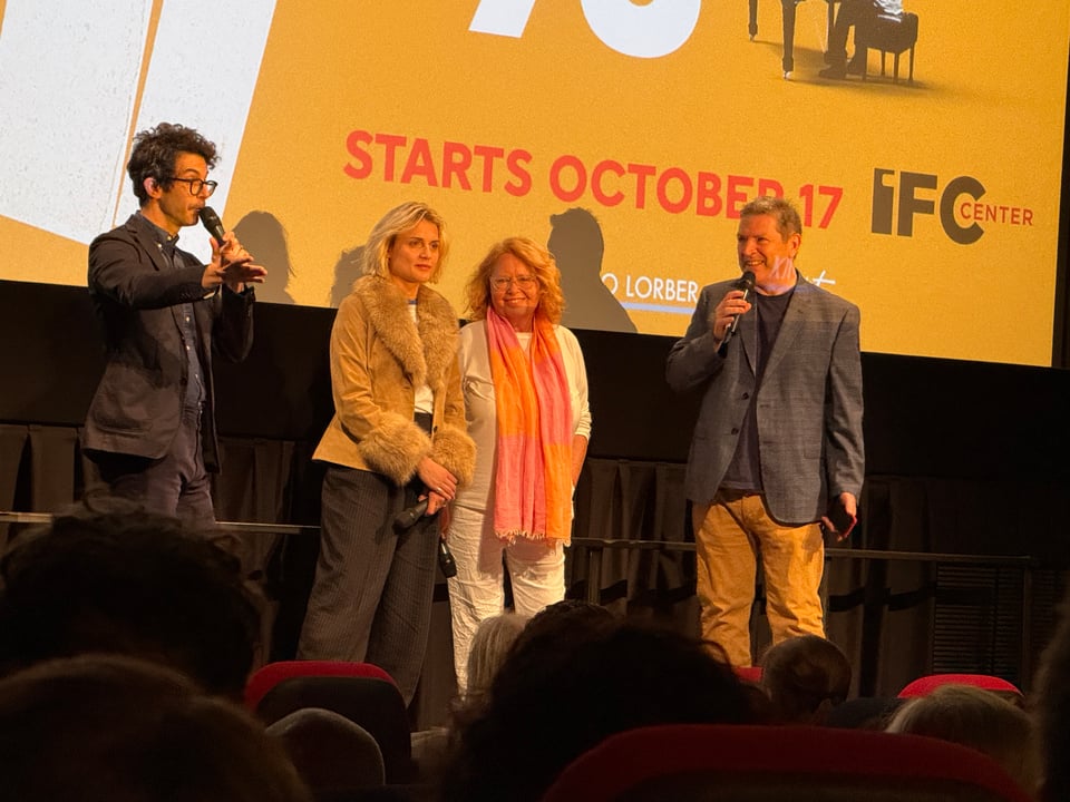 L-R) Director Ido Fluk, Mala Emde, and Brandes at Q&A following screening of Köln 75 at IFC Center in New York City