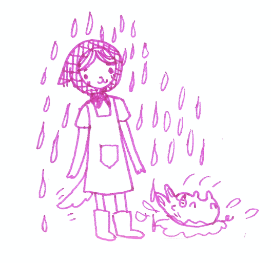 Drawing from Puppy & Pig - Puppy and Pig enjoying the rain