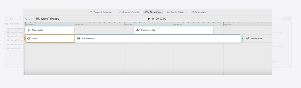 Screenshot of Reality Composer Pro Timeline