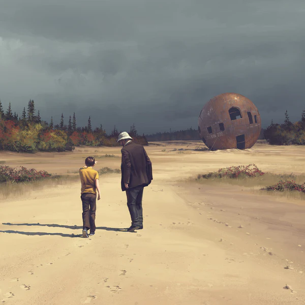 Echo Sphere. 2019. "The third promo piece from the Tales From The Loop TV series. This is my favourite episode and also my favourite of the promo pieces. For actor/character reference, I used a lot of the set stills by photographer Jan Thijs. I met him on set, and he was such a cool dude. He was sneaking around in the shadows, taking tonnes of amazing photos of the actors and sets every day. Those photos deserve to be published in a book of their own one day!" ~ Simon Stalenhag