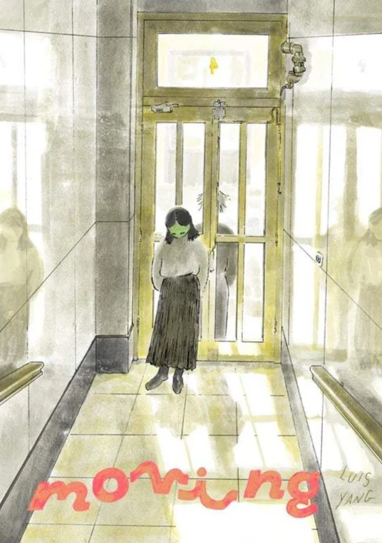 the cover of moving, with Luis Yang's signature overlaid