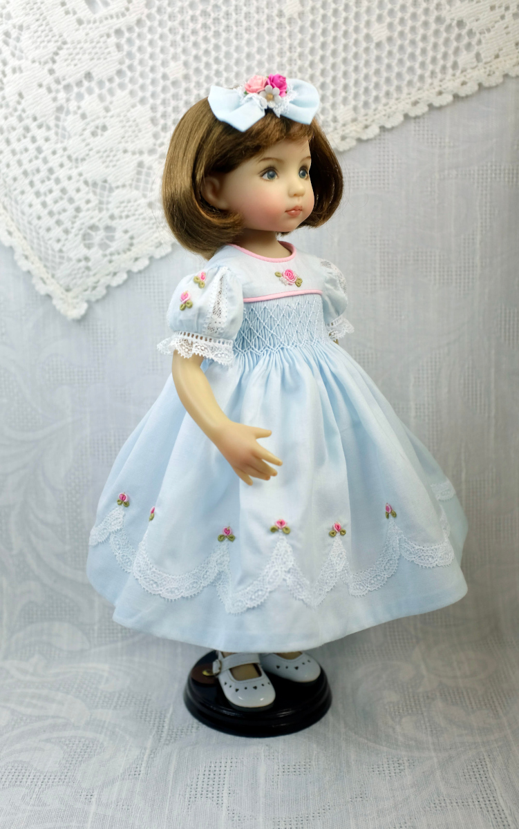 Blue doll dress with Madeira Appliqué Hem