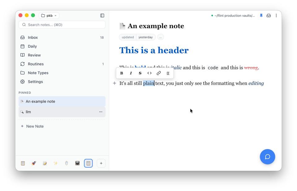 Screenshot with formatting bar