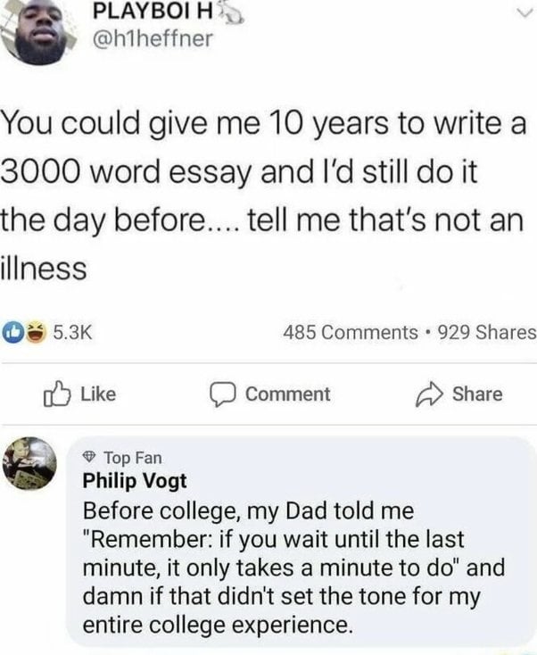 meme about procrastination