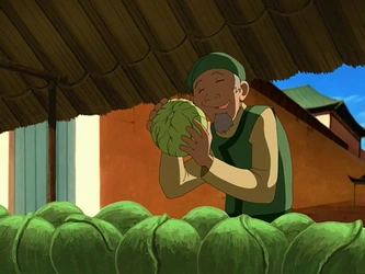 The cabbage merchant from Avatar: The Last Airbender, rubbing a cabbage adoringly to his face.
