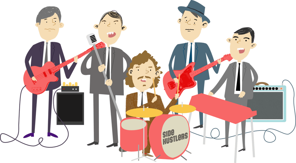 Illustration of The Side Hustlers by David Rhoden and not no stinkin' AI. You know me better'n that.