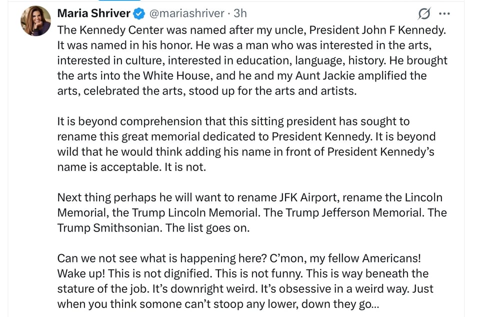 Maria Shriver speaks about Trump and the Kennedy Center