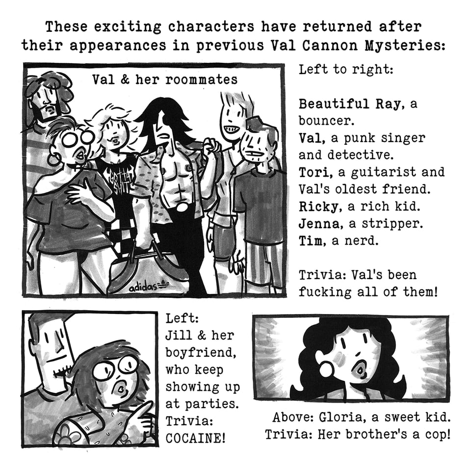 A page which introduces the characters in NO RACCOONS IN HELL