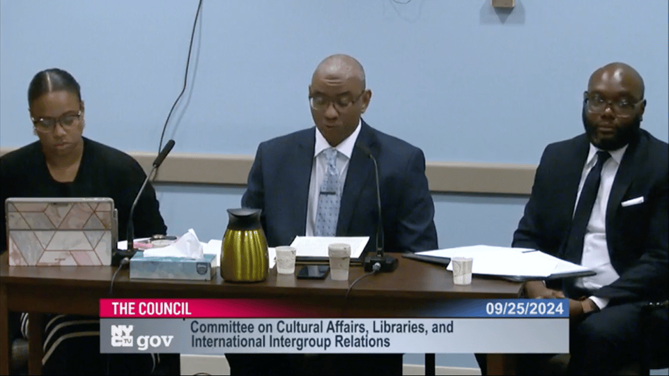 Library representatives give testimony at an NYC City Council hearing