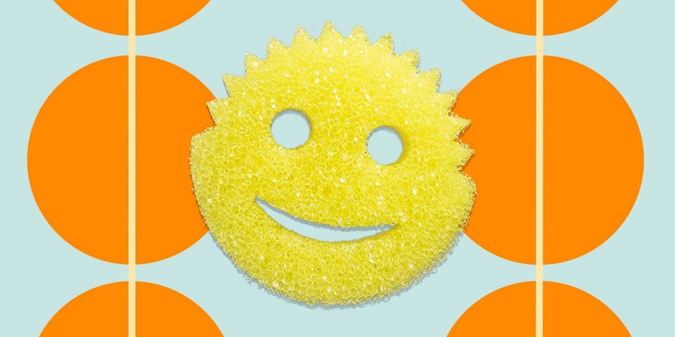 A sponge in the shape of a smiley face.