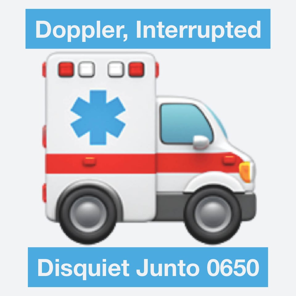 This image is of an emoji ambulance flipped so it's facing to the right, with the name and number of the Junto project on top of it