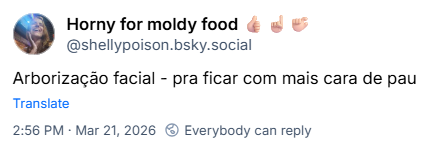 Post de Horny for moldy food 👍🏻☝🏻🤏🏻(‪@shellypoison.bsky.social‬) :

Arborização facial - pra ficar com mais cara de pau