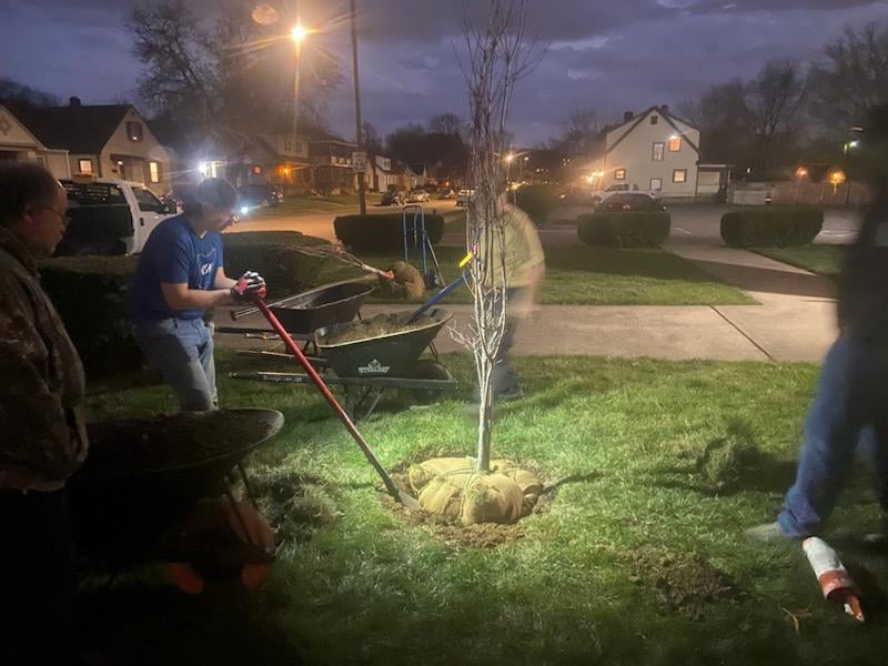 Some of the guys working to plant the dogwoods.