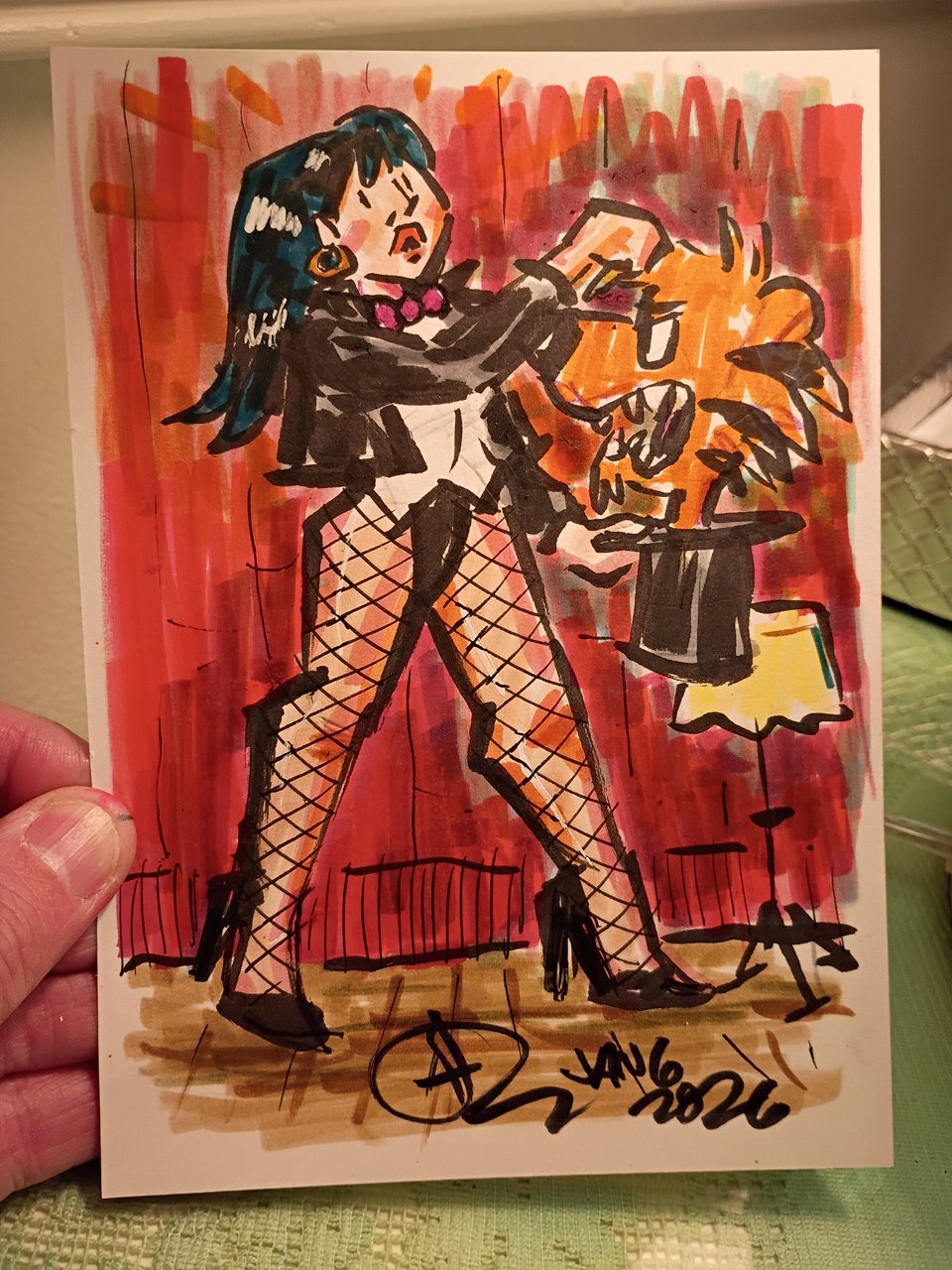 A drawing of Zatanna in ink and marker.