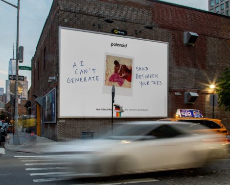 Polaroid billboard on Coney Island beach, part of Go Gen 3 anti-screen campaign