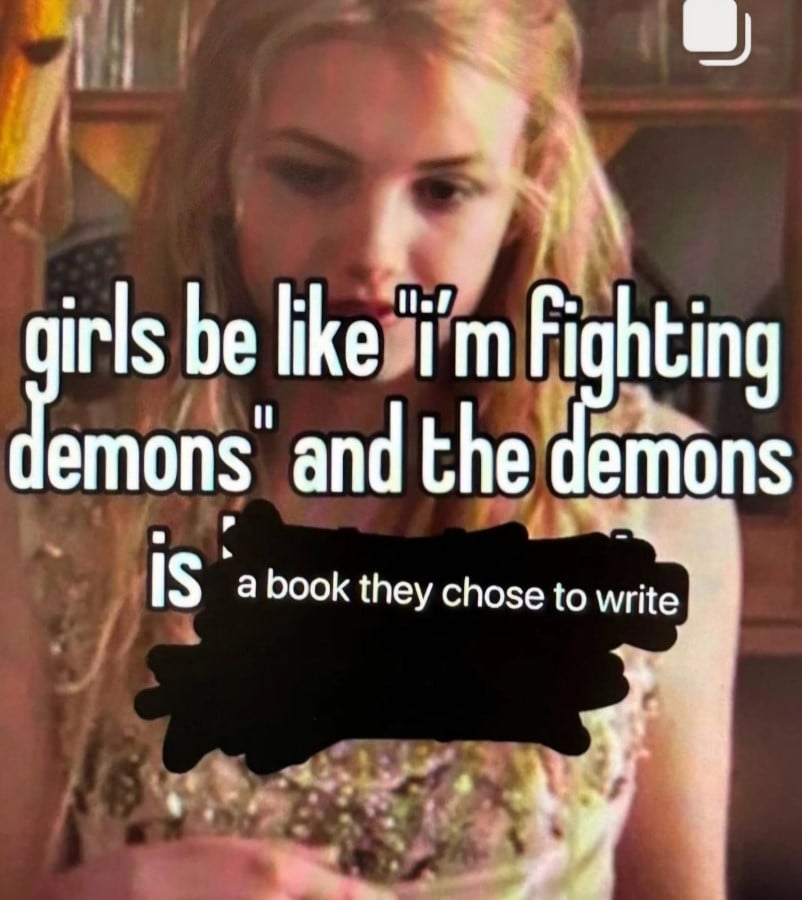 Photo of a white, blonde woman in a fancy dress. Overlaid text reads: girls be like