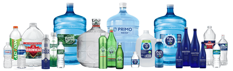 A PR image showing some of the many brands of bottled water owned by the company Primo Brands