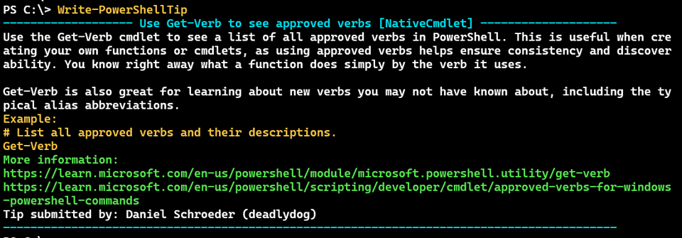 Write-PowerShellTip