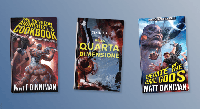 Covers of The Dungeon Anarchist's Cookbook, Death's End and The Gate of the Feral Gods