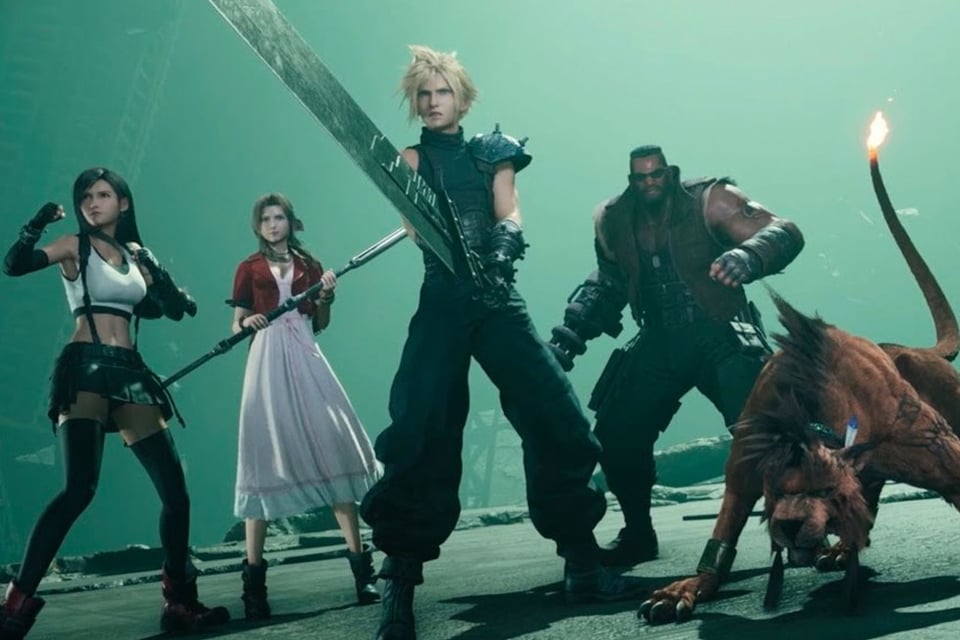 The characters from Final Fantasy 7 Remake facing off against an unseen enemy