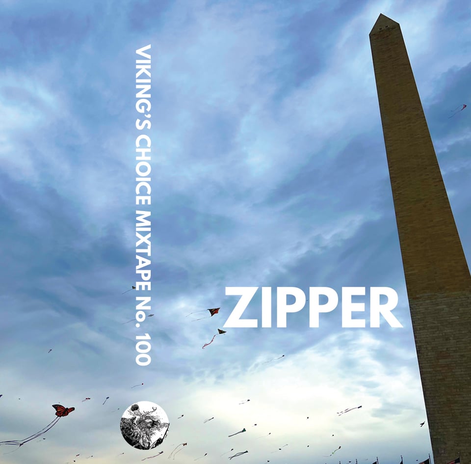 Kite silhouettes against a blue sky. Washington Monument on far right.