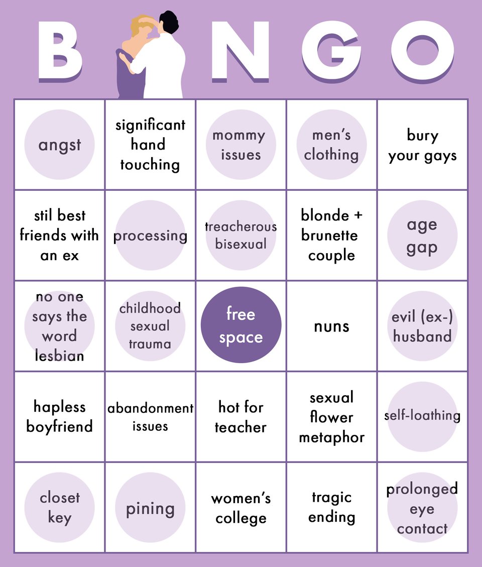 Lesbian classic cliché bingo for The Color Purple—no bingo