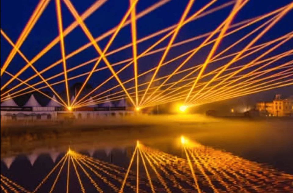 Gorgeous golden beams of light coming towards the camera