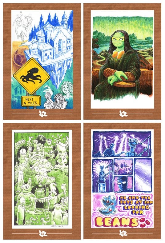 A collection of sample pages from The Dollar Store Sketchbook.