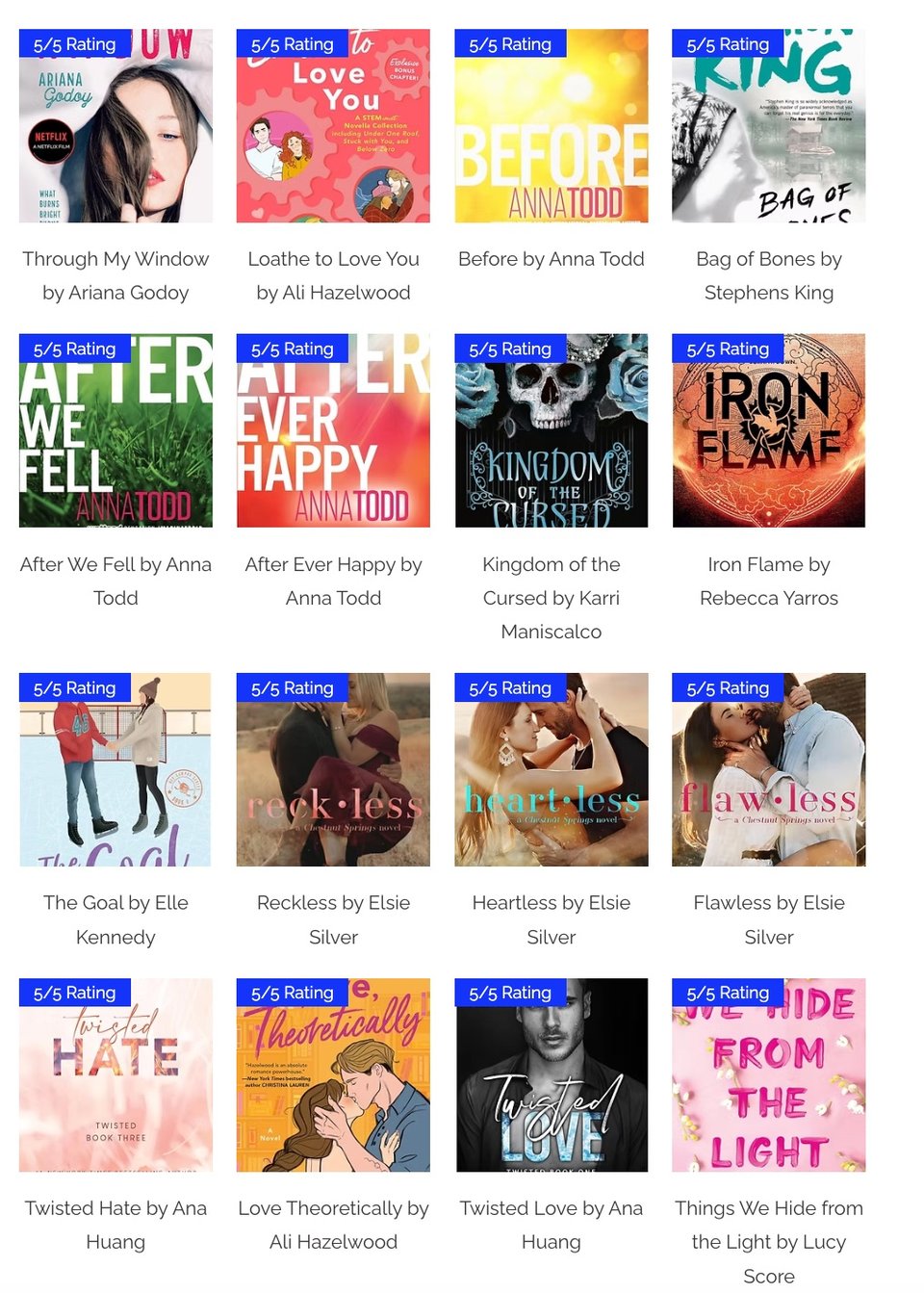 Image of the book covers for books which received a 5/5 rating on RatedBooks.