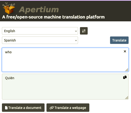 Apertium translates who as quién