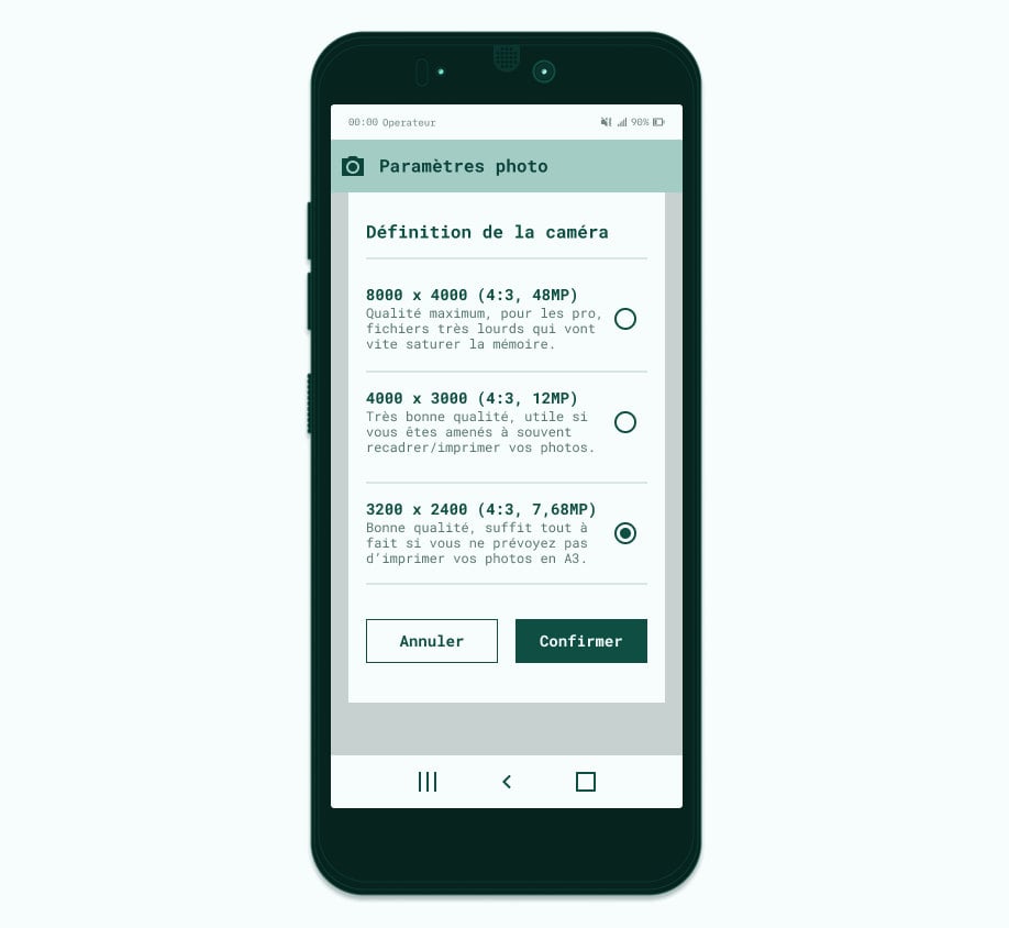Interface avec des commentaires sur les differentes options de paramètres