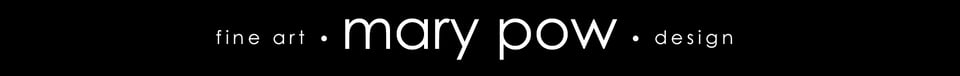 a black background with the words mary pow fine art design, on it