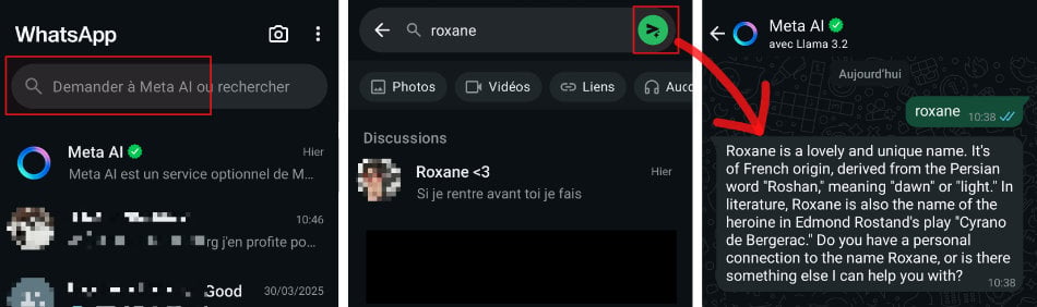 3 captures écran whatsapp