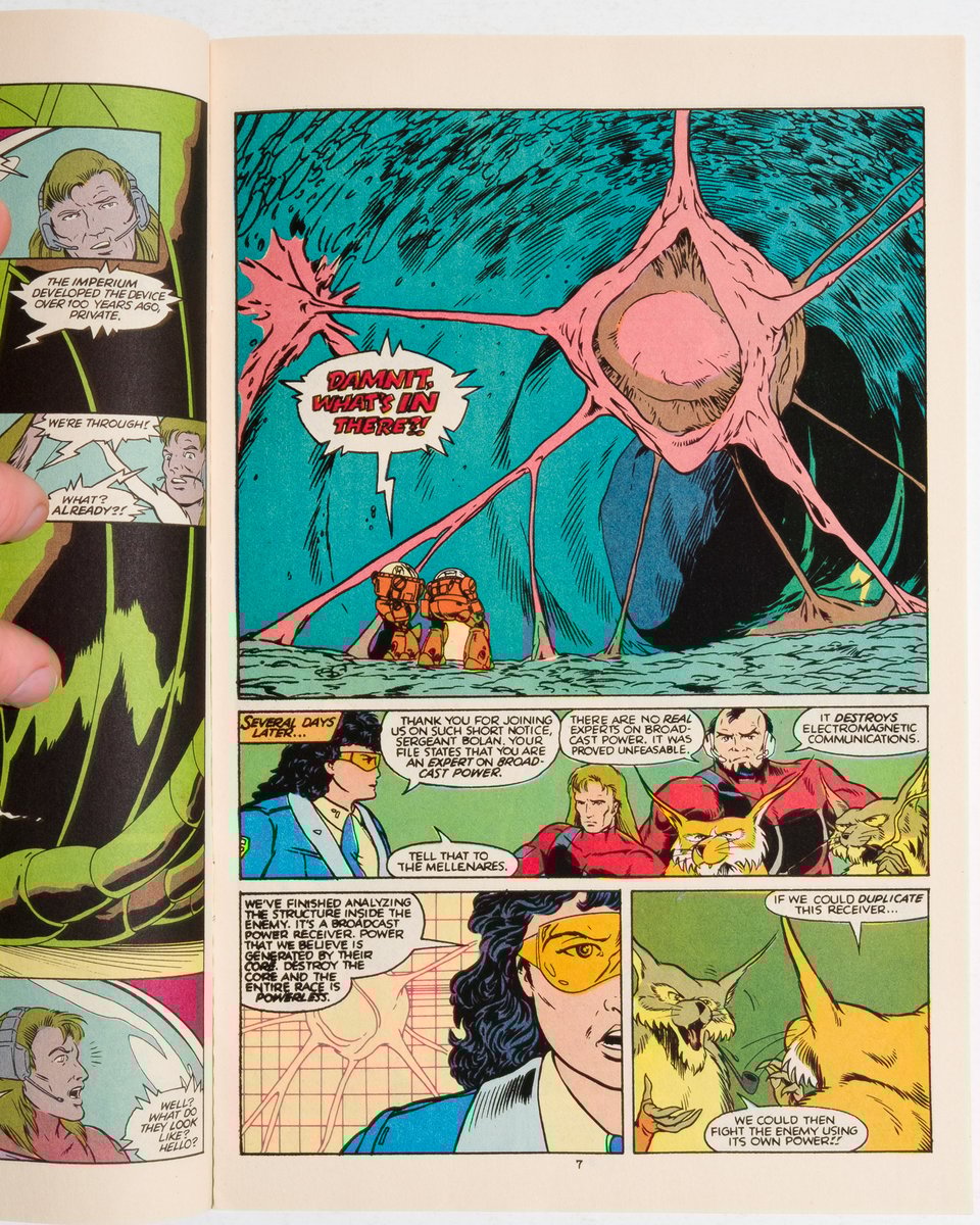 interior page of Dynamo Joe showing a fleshy growth in a large cavern