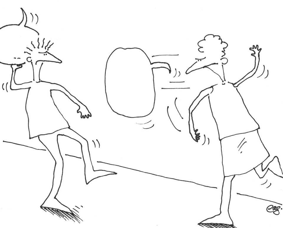 Cartoon of two angry people throwing their speech bubbles at each other