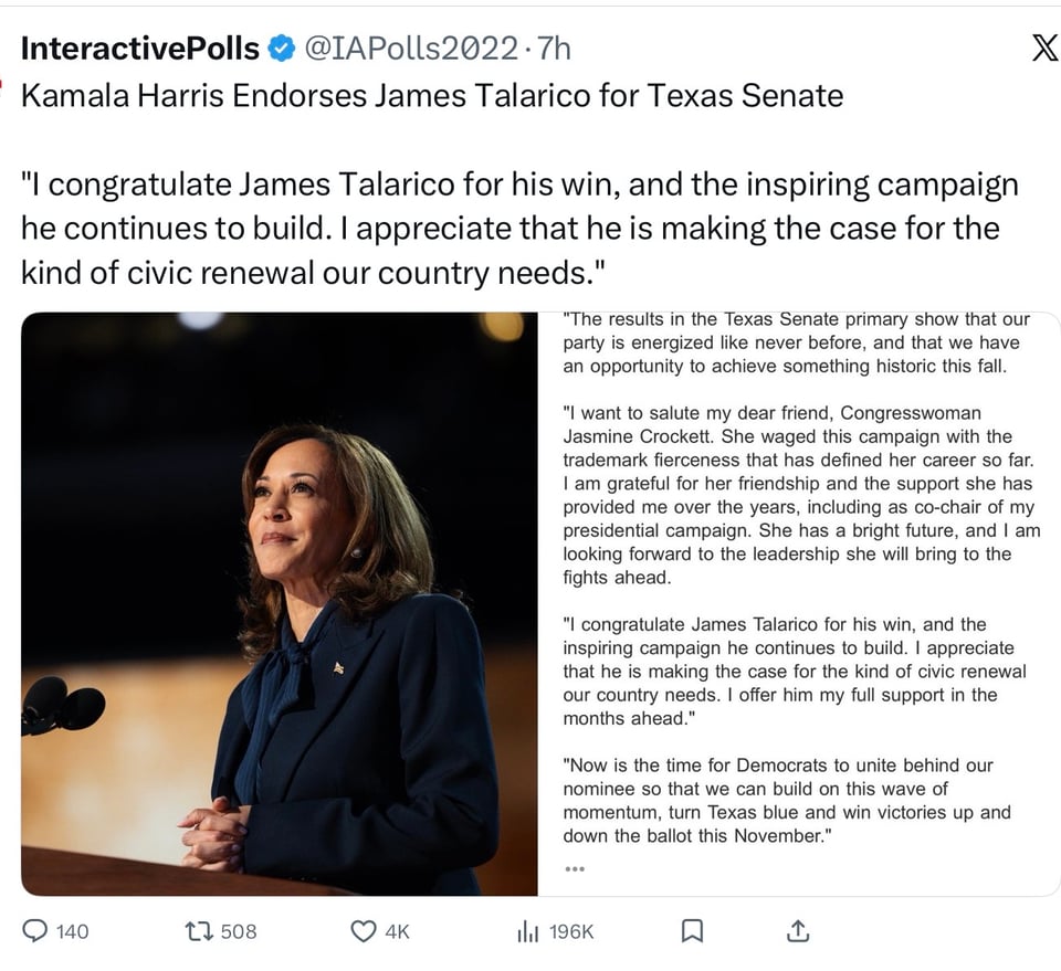 Kamala Harris who had endorsed JAsmine Crockett did the right thing too.