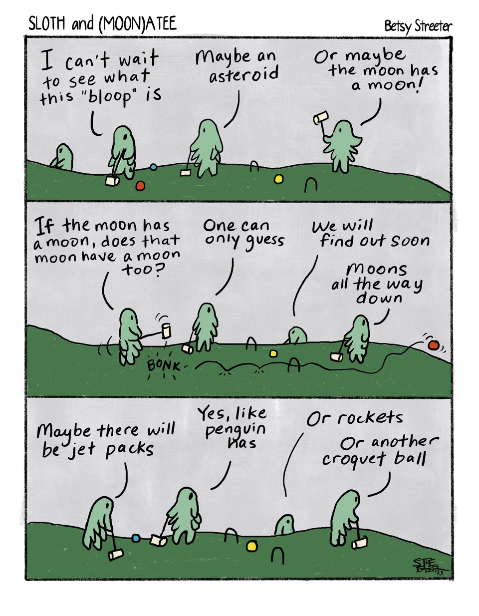 Comic in which Tardigrades are playing croquet and wondering things