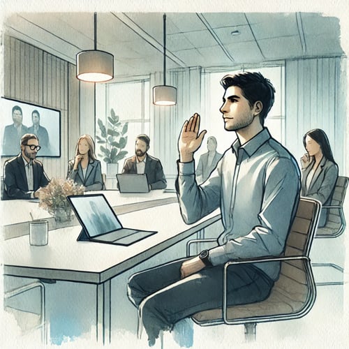 Person in a meeting raising their hand