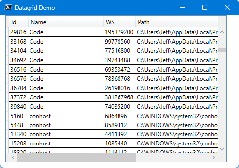 Sample datagrid control