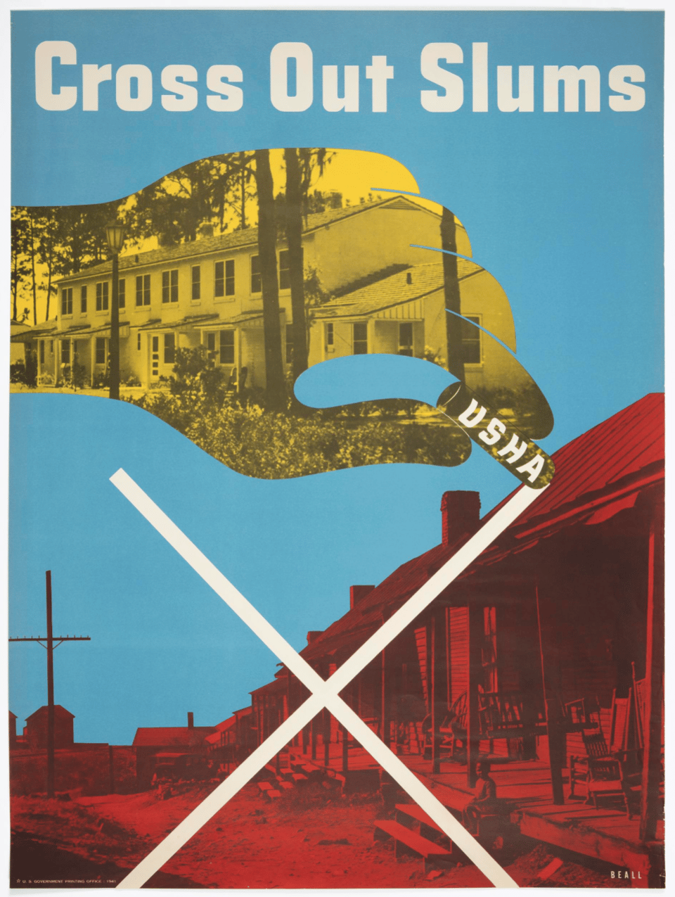 "Cross Out Slums" poster by Lester Beall