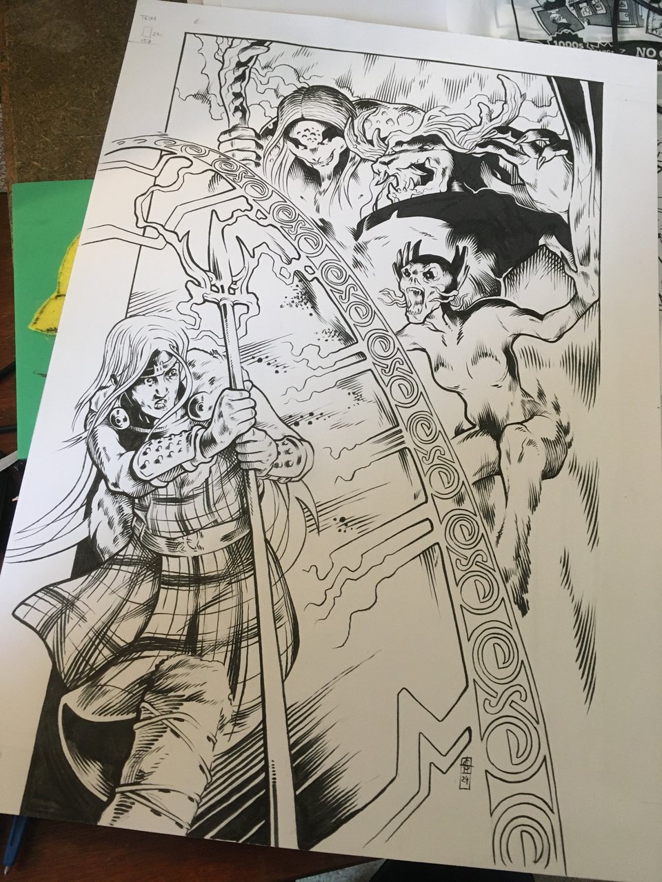 The original inks of Alfie Gallagher's pin-up for Brigantia