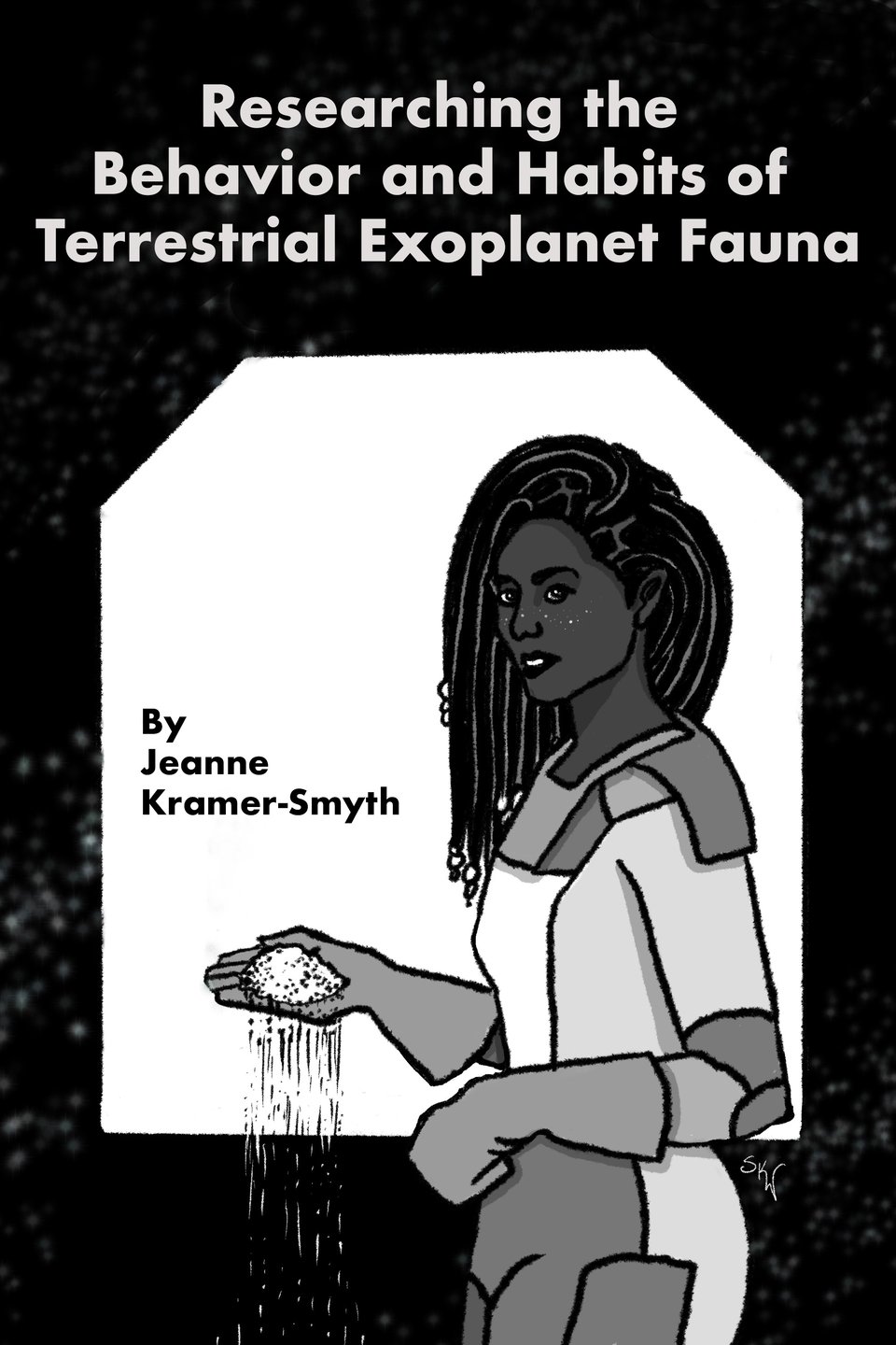 Illustration of my story in Brave New Girls, Volume 8, showing a girl wearing a space uniform and pouring dust from her hand.
