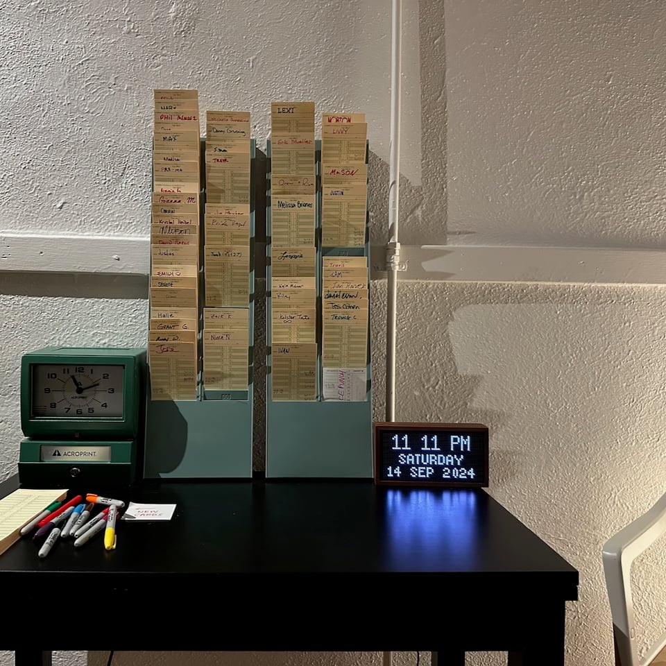 A photo of timecards allegedly from the month of September.