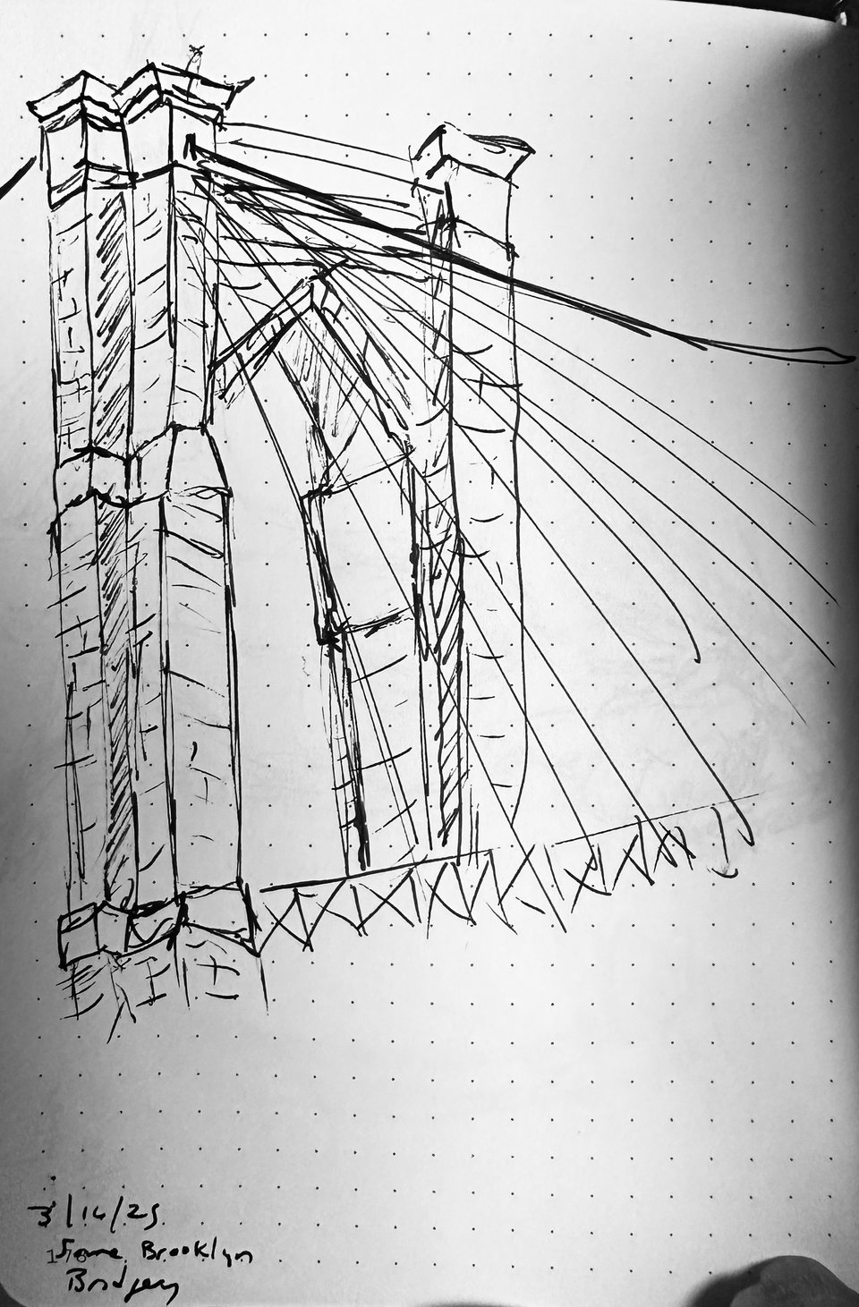 quick ink-sketch of a portion of the Brooklyn Bridge