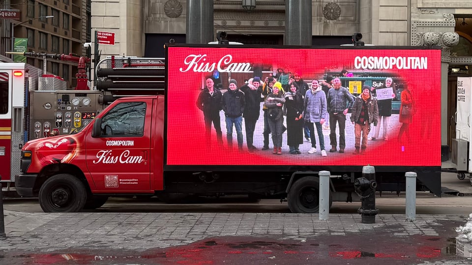 live view of crew on the side of LED truck